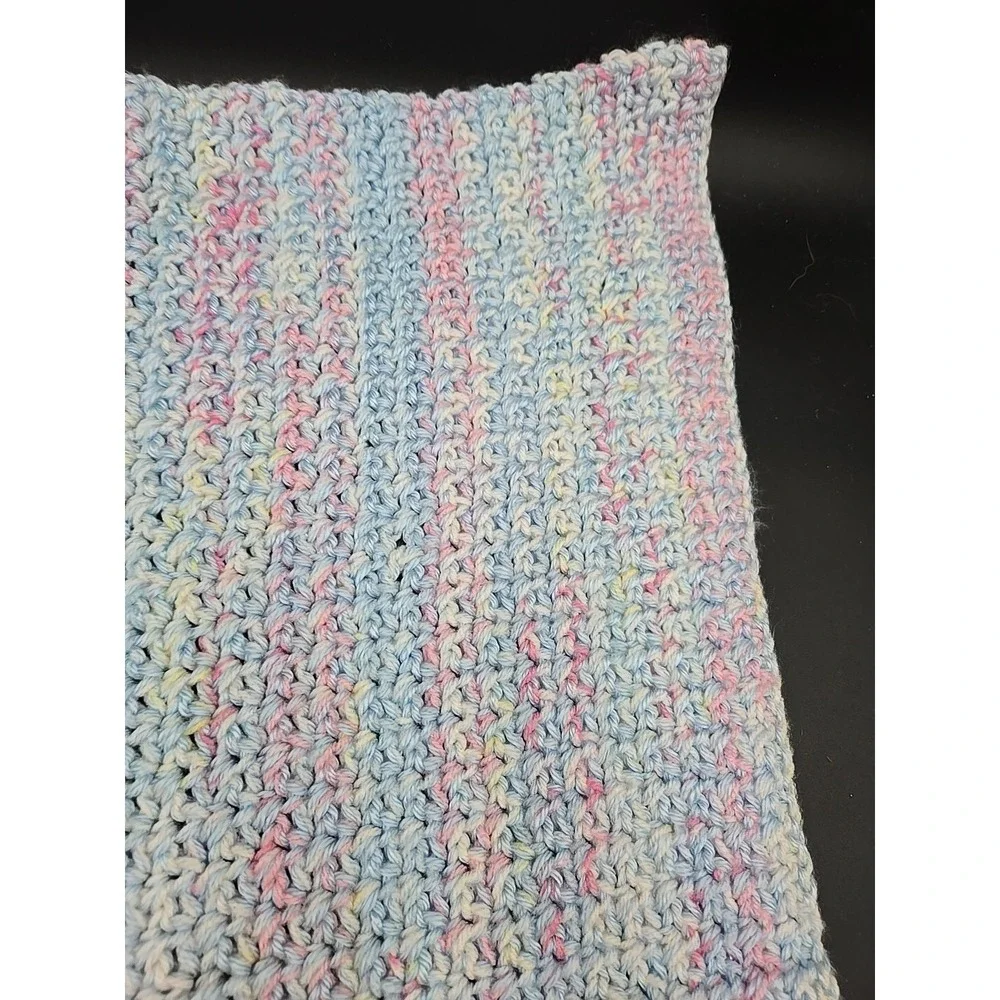 Handmade Crocheted Baby Afghan Blanket Throw  Lap‎ 27x 20 Pastel Blue Pink Soft
